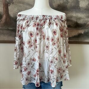 Lucky Brand Off-Shoulder Floral Blouse - White and Red